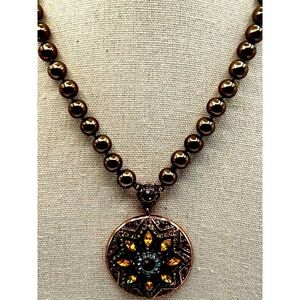 Elegant Beaded Necklace With Colorful Mandala Pendant.  B25